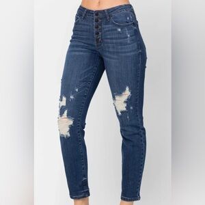 Judy Blue High Rise Button Fly Destroyed Boyfriend Fit Jeans Women’s